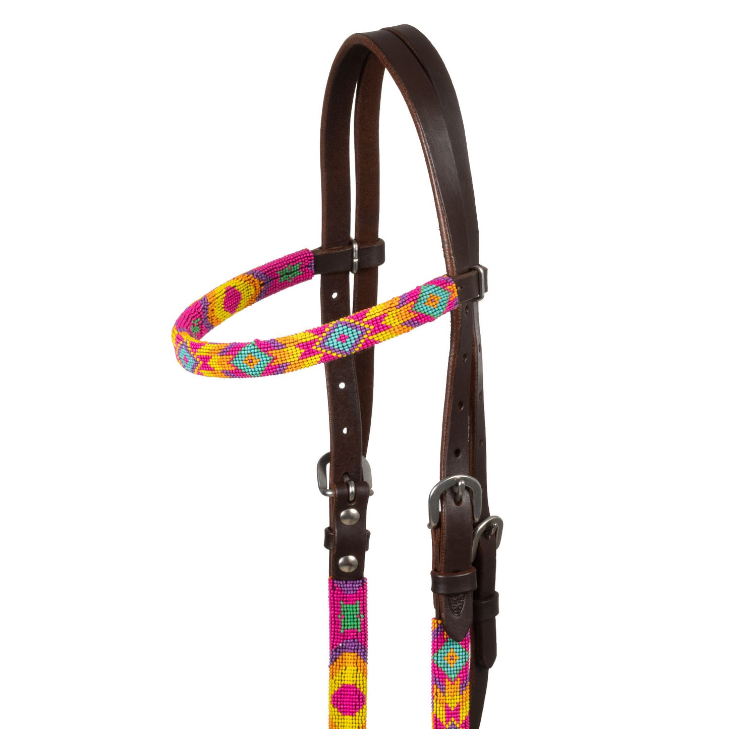 Brida western aceitada con cuentas multicolor Pool's - Marrón oscuro