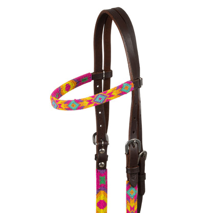 Brida western aceitada con cuentas multicolor Pool's - Marrón oscuro