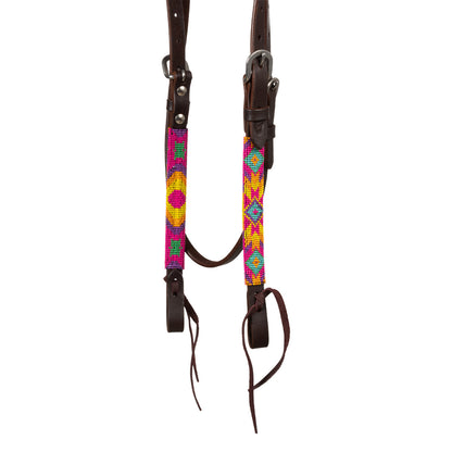 Brida western aceitada con cuentas multicolor Pool's - Marrón oscuro
