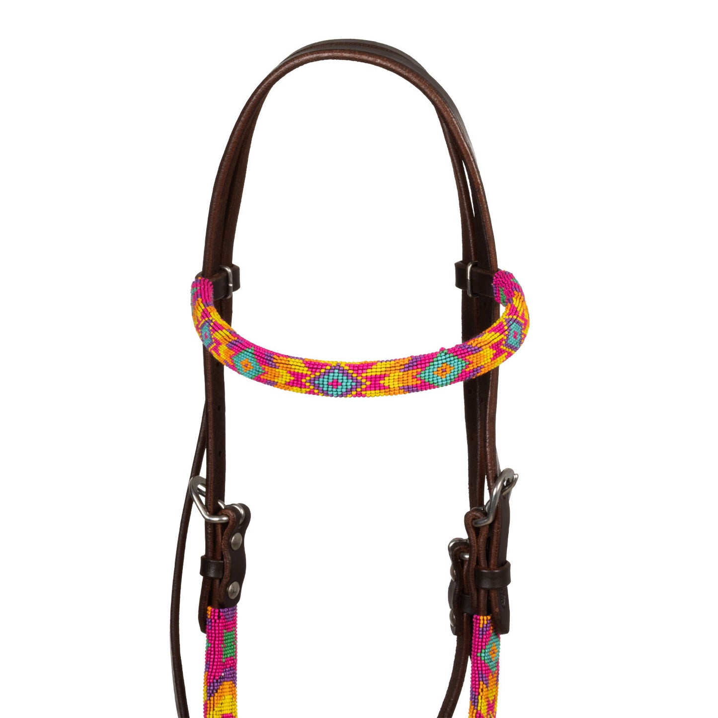 Brida western aceitada con cuentas multicolor Pool's - Marrón oscuro