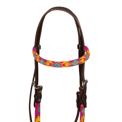 Brida western aceitada con cuentas multicolor Pool's - Marrón oscuro