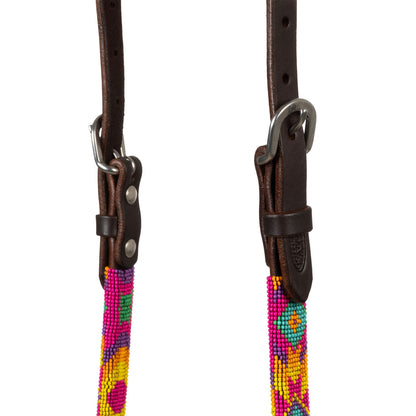 Brida western con cuentas multicolor y aceitada de una oreja Pool's - Marrón oscuro