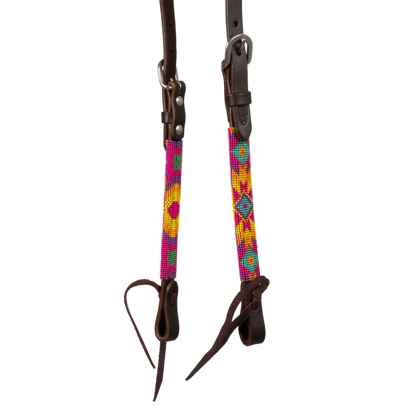 Brida western con cuentas multicolor y aceitada de una oreja Pool's - Marrón oscuro