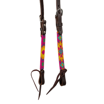 Brida western con cuentas multicolor y aceitada de una oreja Pool's - Marrón oscuro