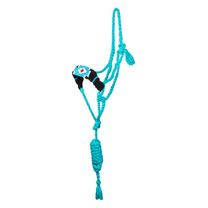 Cabezada de cuerda de mohair con diseño de diamante Pool's - Turquoise/Black