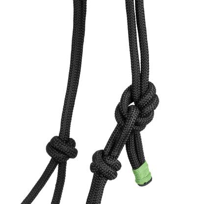 Cabezada con cuerda trenzada sobre la muserola Pool's - Black/Lime