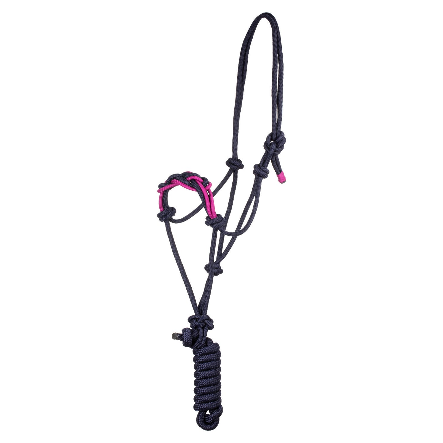 Cabezada con cuerda trenzada sobre la muserola Pool's - Navy/Fucsia