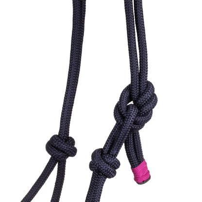 Cabezada con cuerda trenzada sobre la muserola Pool's - Navy/Fucsia