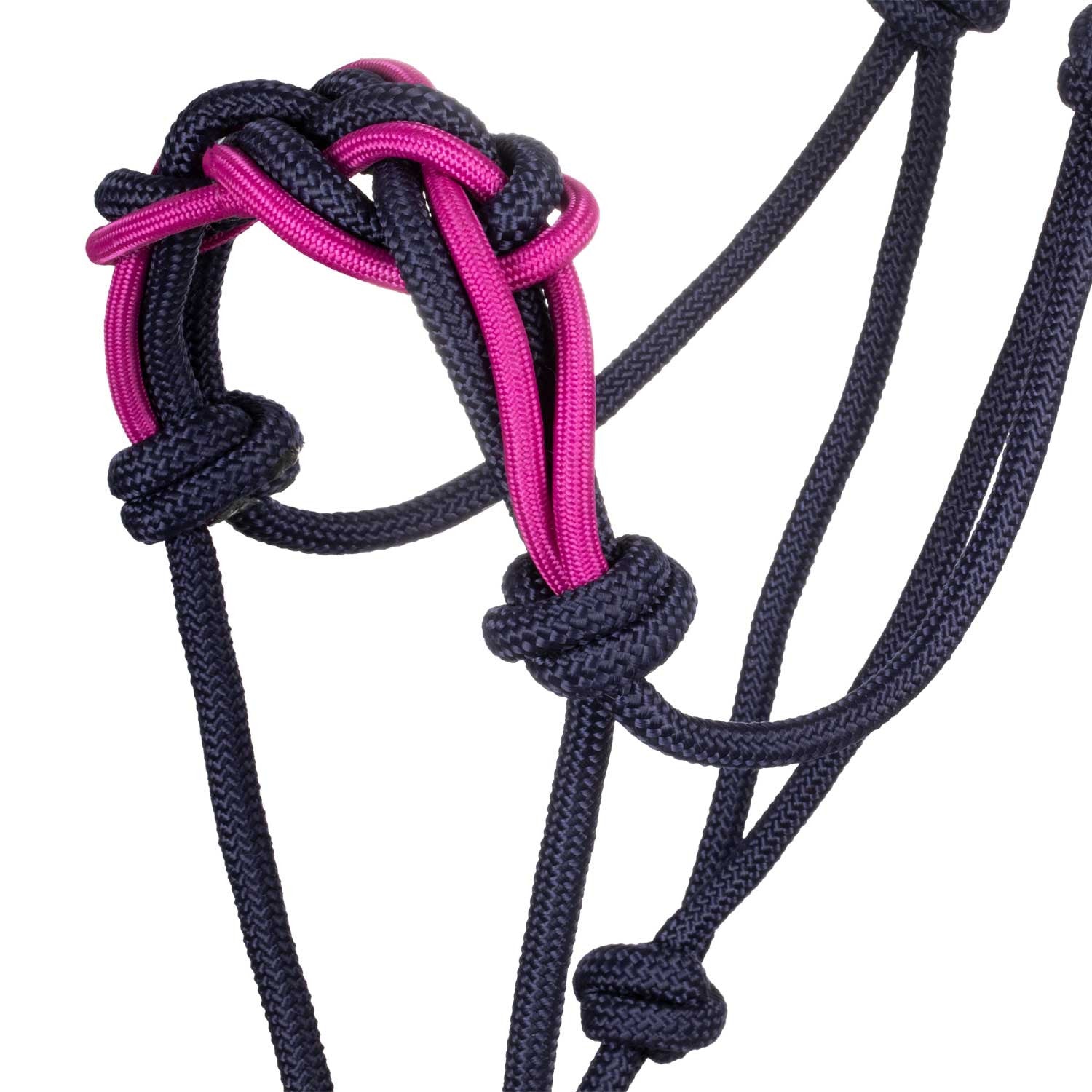 Cabezada con cuerda trenzada sobre la muserola Pool's - Navy/Fucsia