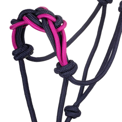 Cabezada con cuerda trenzada sobre la muserola Pool's - Navy/Fucsia