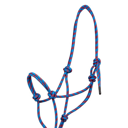 Cabezada de cuerda anudada con correa Pool's - Light Blue/Red