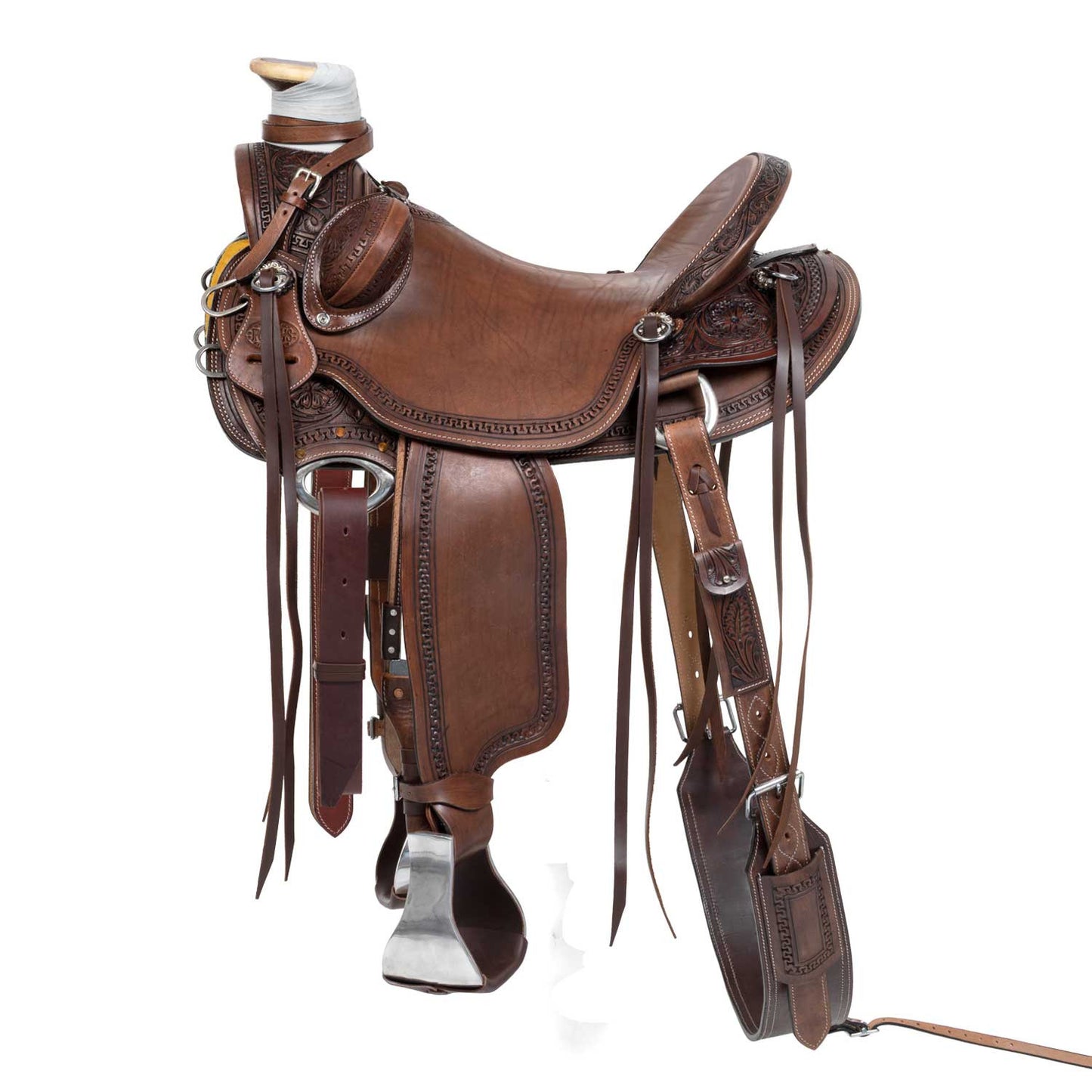 Silla wade western cheyenne con cincha trasera y protector de cuchillo Pool's - Marrón oscuro