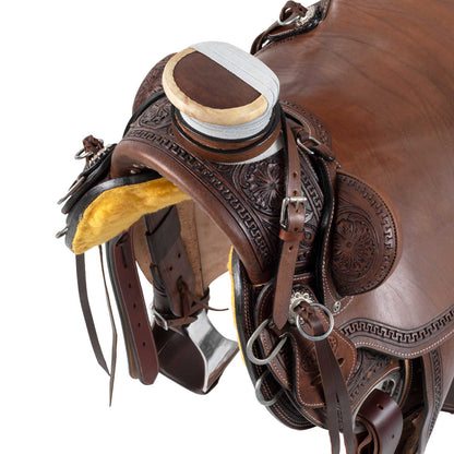 Silla wade western cheyenne con cincha trasera y protector de cuchillo Pool's - Marrón oscuro
