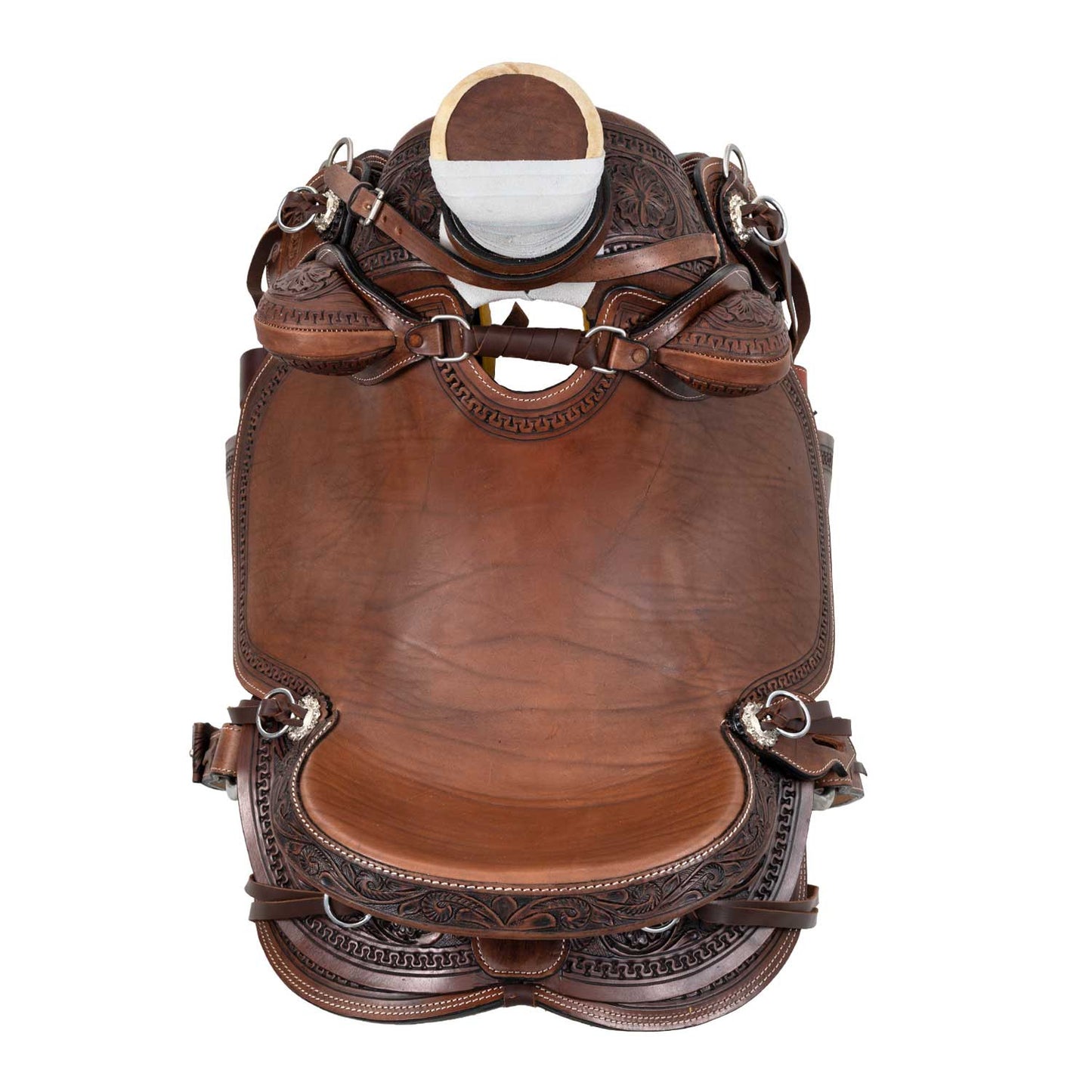 Silla wade western cheyenne con cincha trasera y protector de cuchillo Pool's - Marrón oscuro
