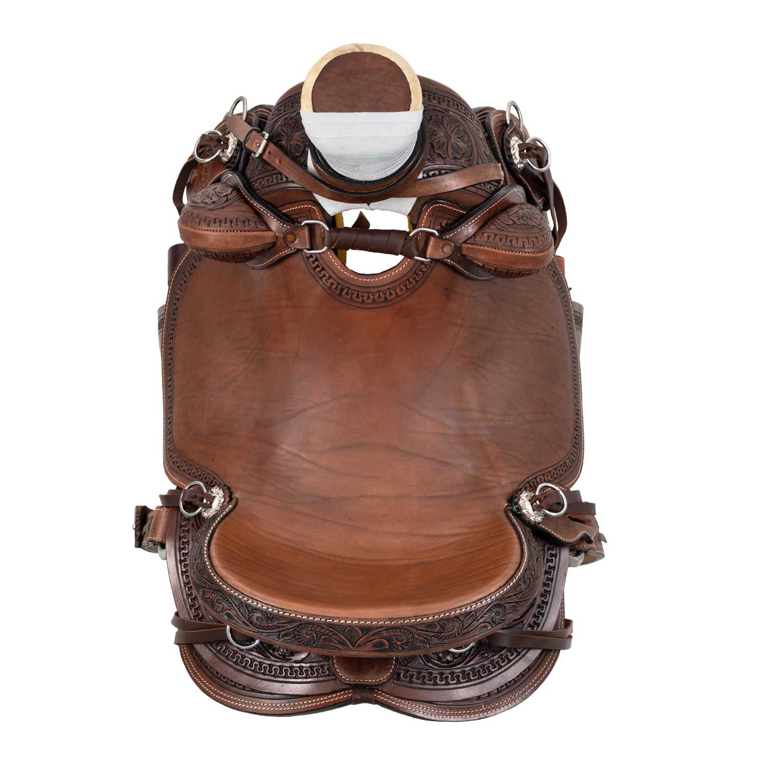 Silla wade western cheyenne con cincha trasera y protector de cuchillo Pool's - Marrón oscuro