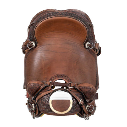 Silla wade western cheyenne con cincha trasera y protector de cuchillo Pool's - Marrón oscuro