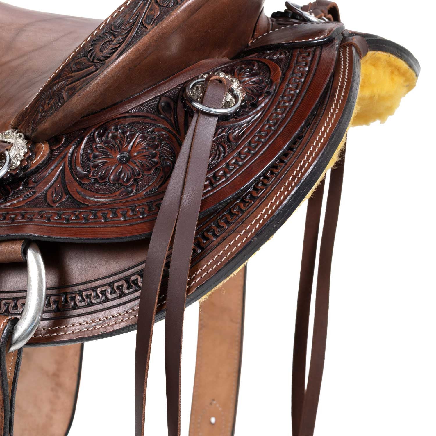 Silla wade western cheyenne con cincha trasera y protector de cuchillo Pool's - Marrón oscuro