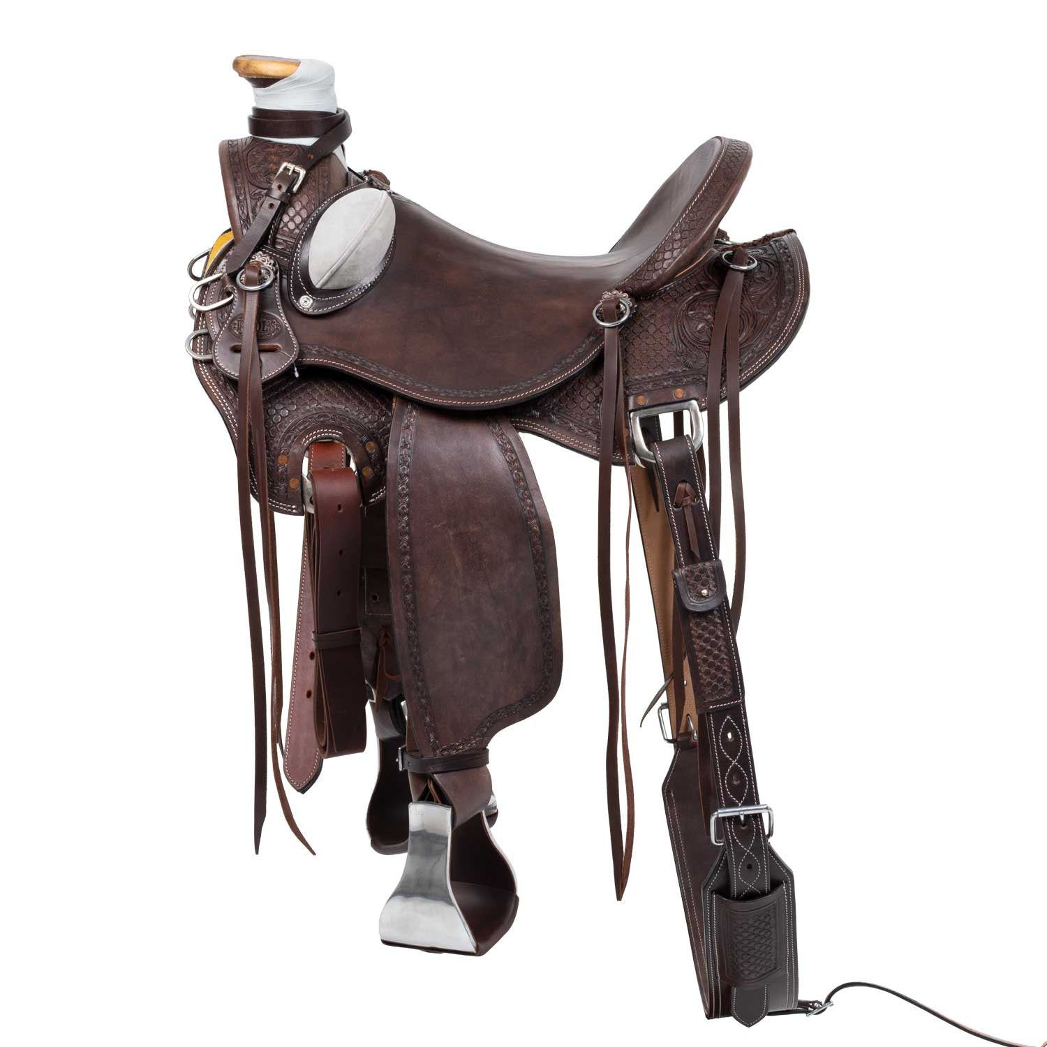 Silla wade western desert stallion con cincha trasera y protector de cuchillo Pool's - Marrón oscuro