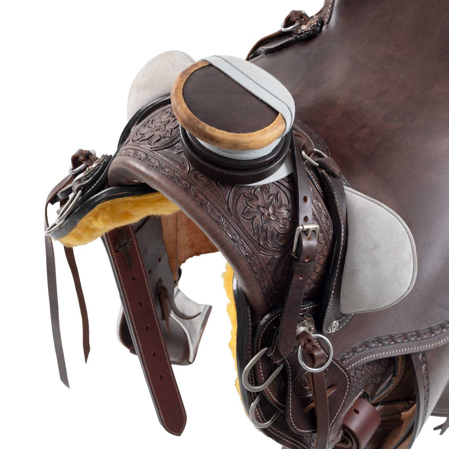 Silla wade western desert stallion con cincha trasera y protector de cuchillo Pool's - Marrón oscuro