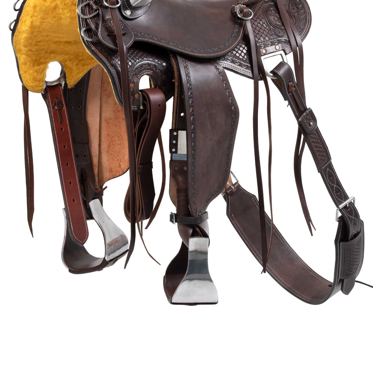 Silla wade western desert stallion con cincha trasera y protector de cuchillo Pool's - Marrón oscuro