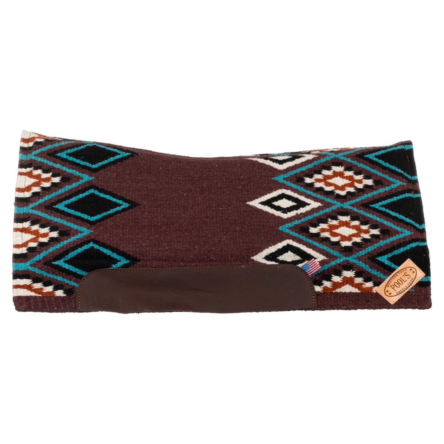 Manta de montar western contorneada con acolchado de lana Pool's - Wine/Turquoise