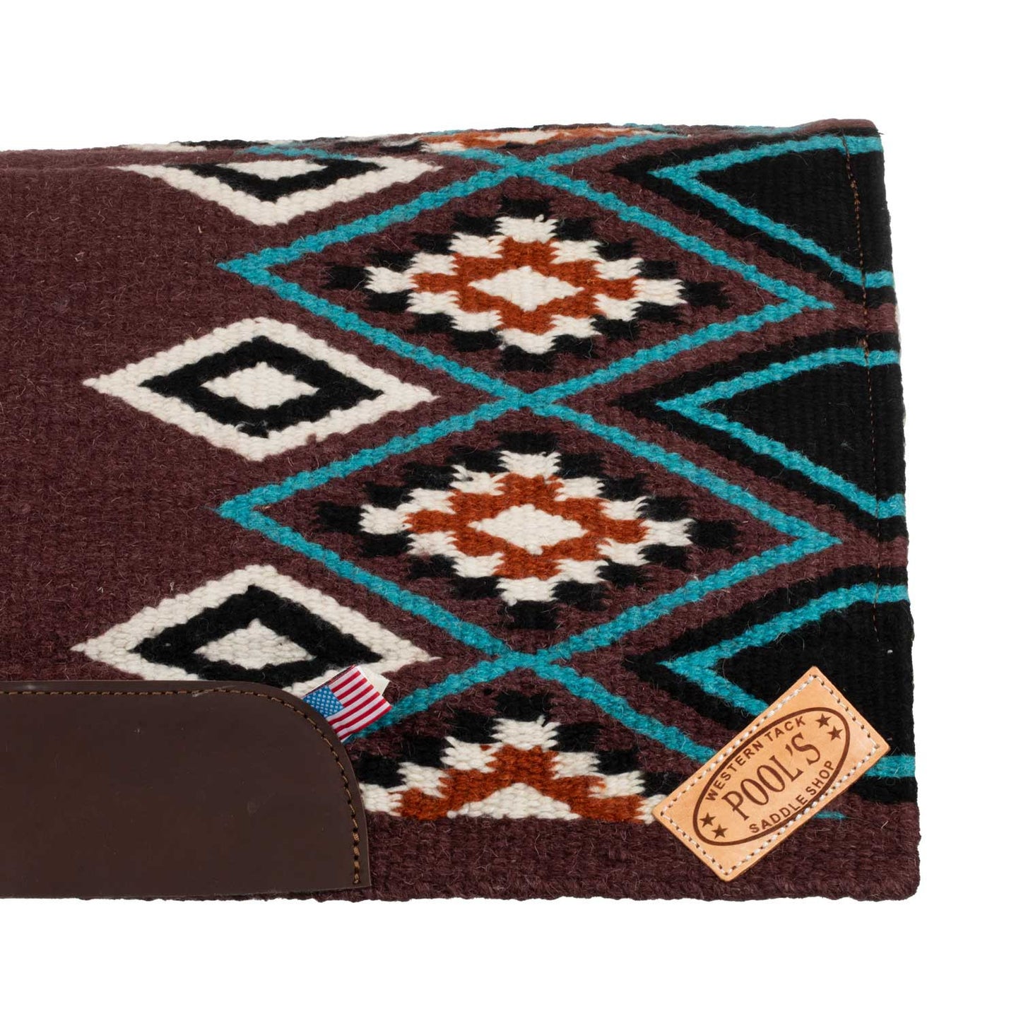 Manta de montar western contorneada con acolchado de lana Pool's - Wine/Turquoise