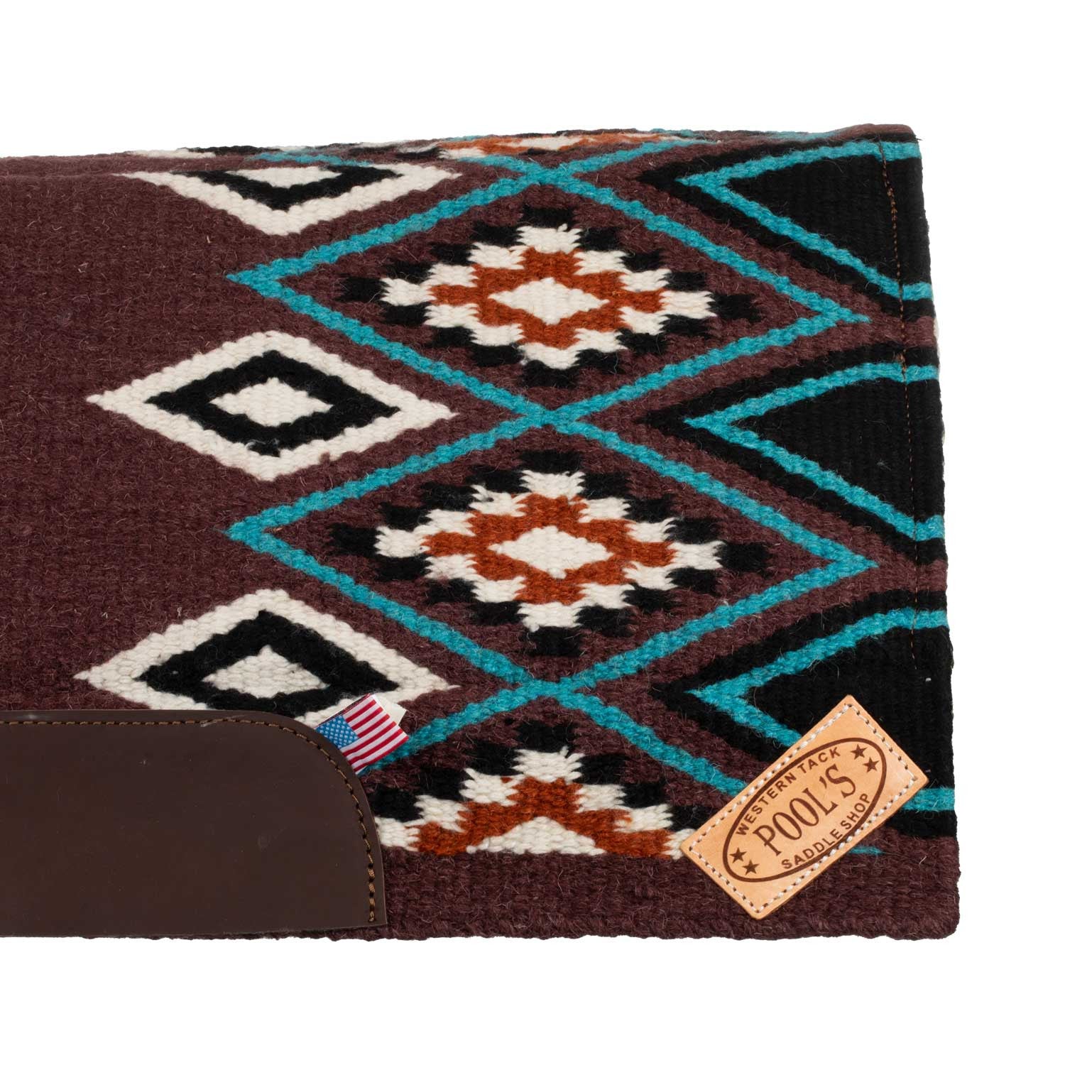 Manta de montar western contorneada con acolchado de lana Pool's - Wine/Turquoise