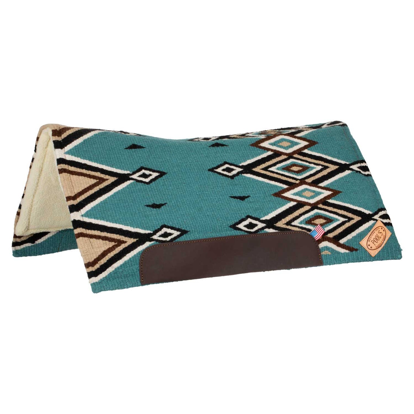 Manta de montar western contorneada con acolchado de lana Pool's - Turquoise/Black