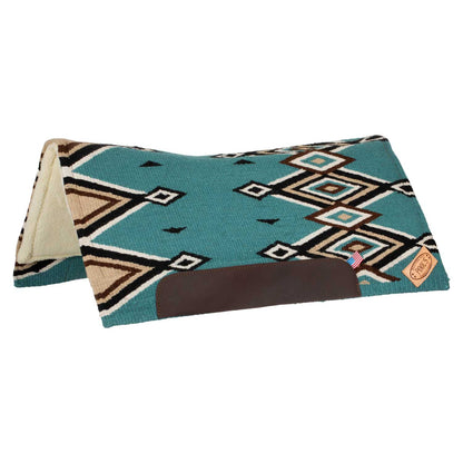 Manta de montar western contorneada con acolchado de lana Pool's - Turquoise/Black