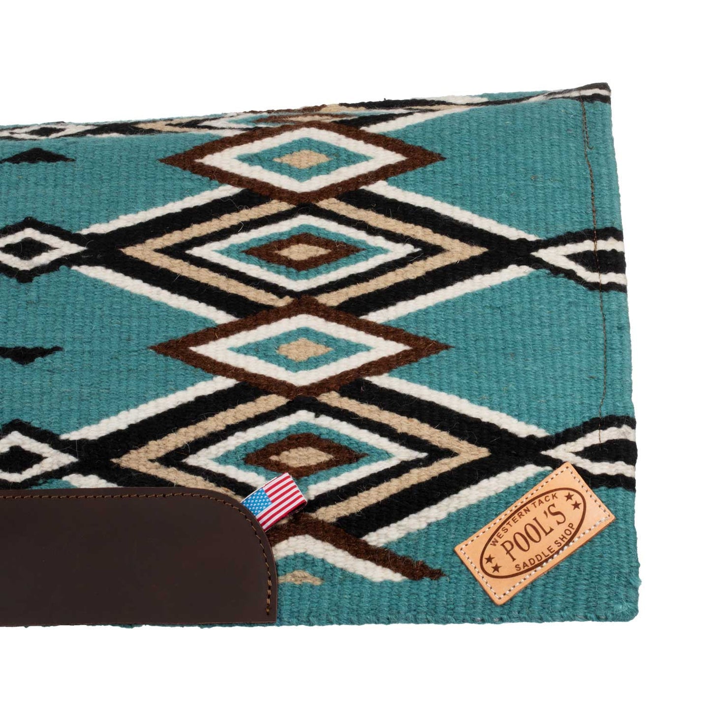 Manta de montar western contorneada con acolchado de lana Pool's - Turquoise/Black