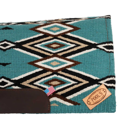 Manta de montar western contorneada con acolchado de lana Pool's - Turquoise/Black