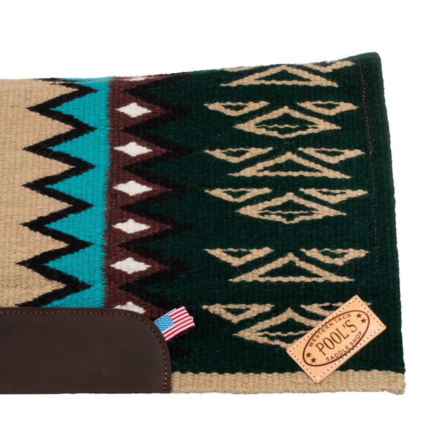 Manta de montar western contorneada con acolchado de lana Pool's - Beige/Petrol