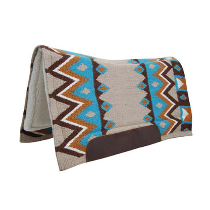 Manta de montar western contorneada con acolchado de lana Pool's - Beige/Turquoise