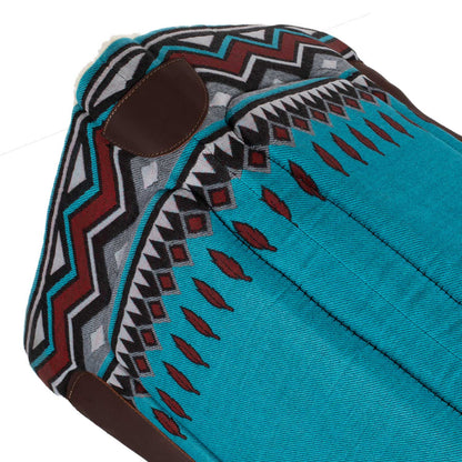 Manta western con insertos de cuero y relleno de lana sintética Pool's - Sky Blue/Red