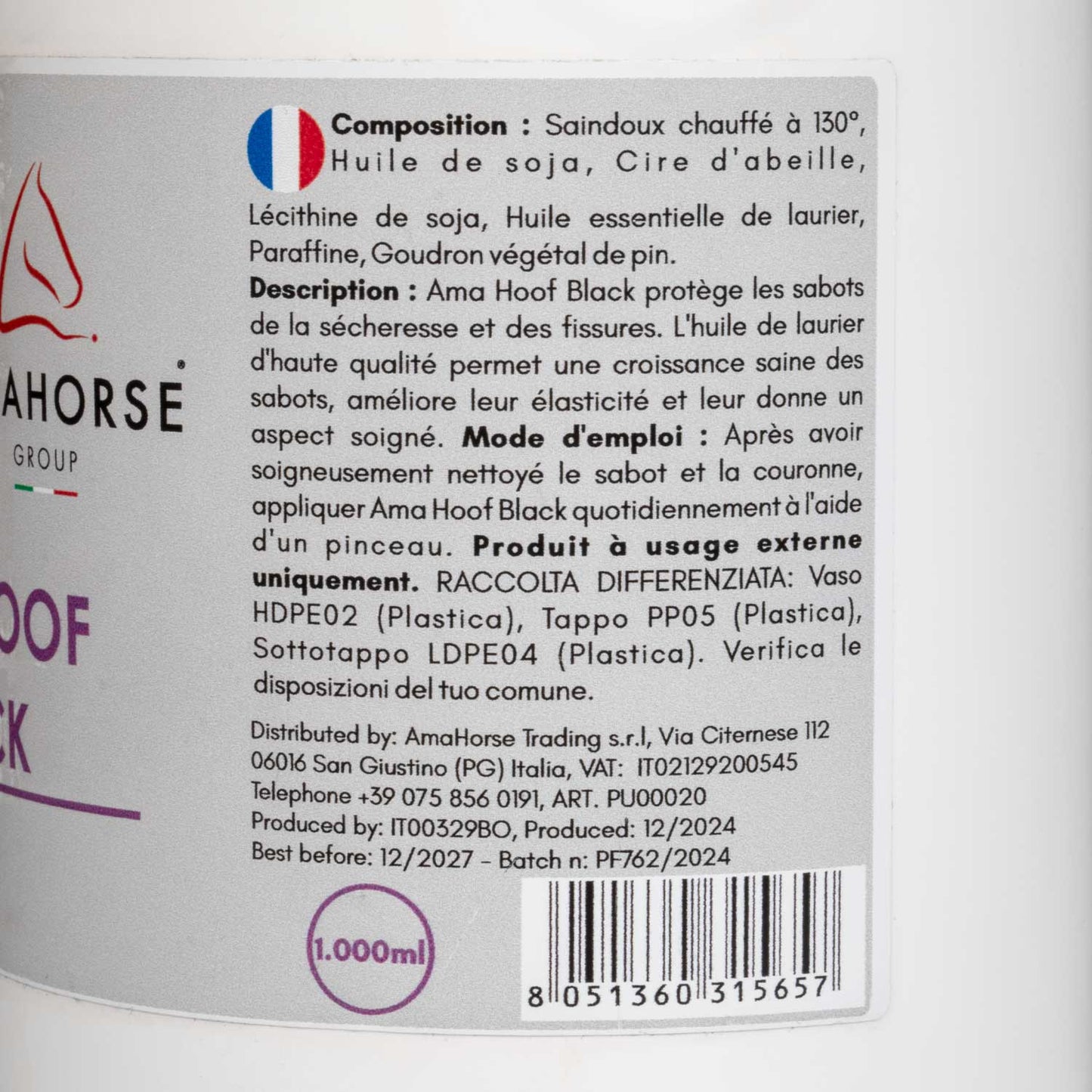Ama hoof grasa para pezuñas (1000 ml) AmaHorse - Negro