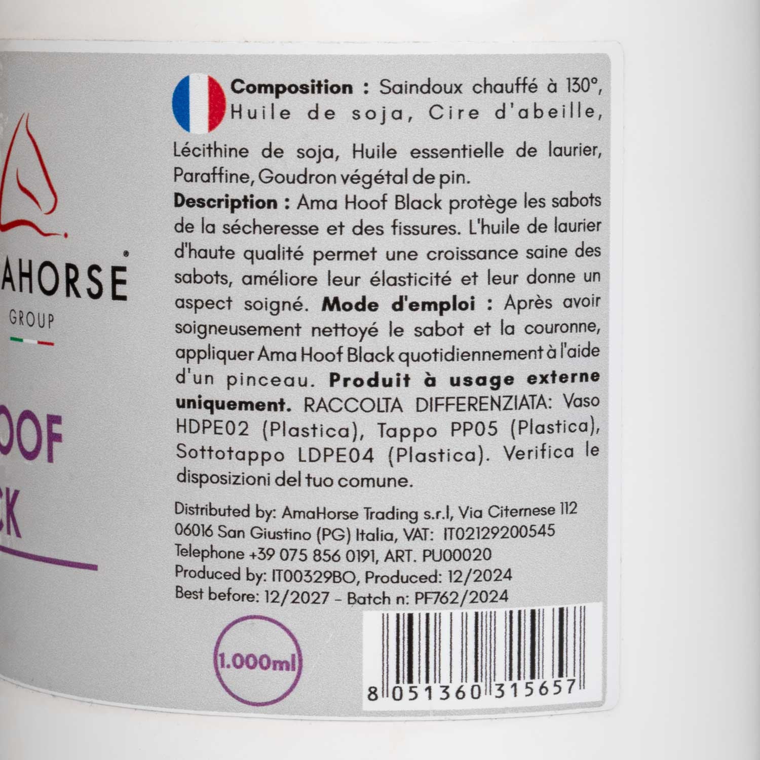 Ama hoof grasa para pezuñas (1000 ml) AmaHorse - Negro