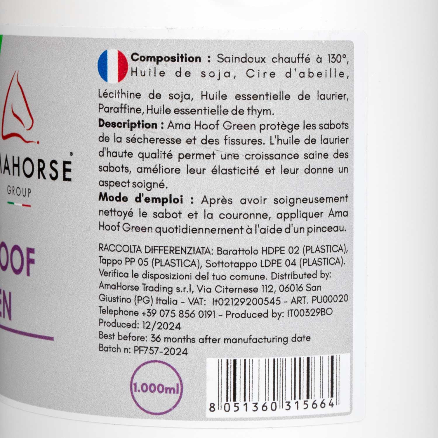 Ama hoof grasa para pezuñas (1000 ml) AmaHorse - Verde