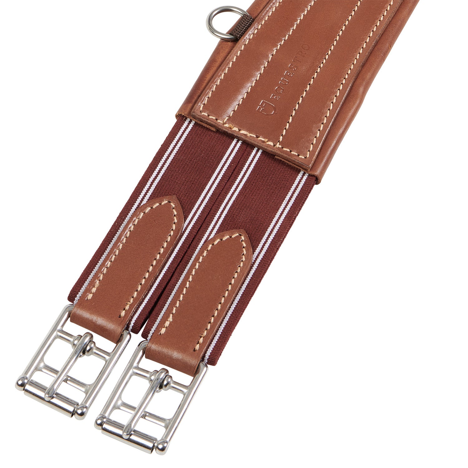 Cincha de salto de cuero con bandas elásticas Equestro - Coñac