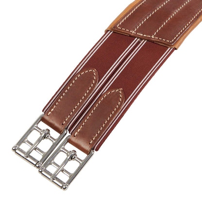 Cincha de salto de cuero con protectores de espuelas Equestro - Coñac