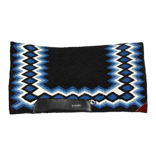 Manta western show de lana con relleno en dry F Burioni - Black/Blue/White