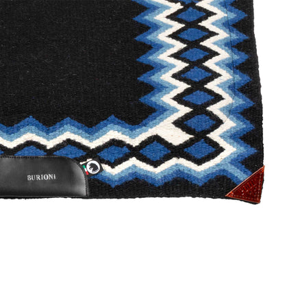 Manta western show de lana con relleno en dry F Burioni - Black/Blue/White