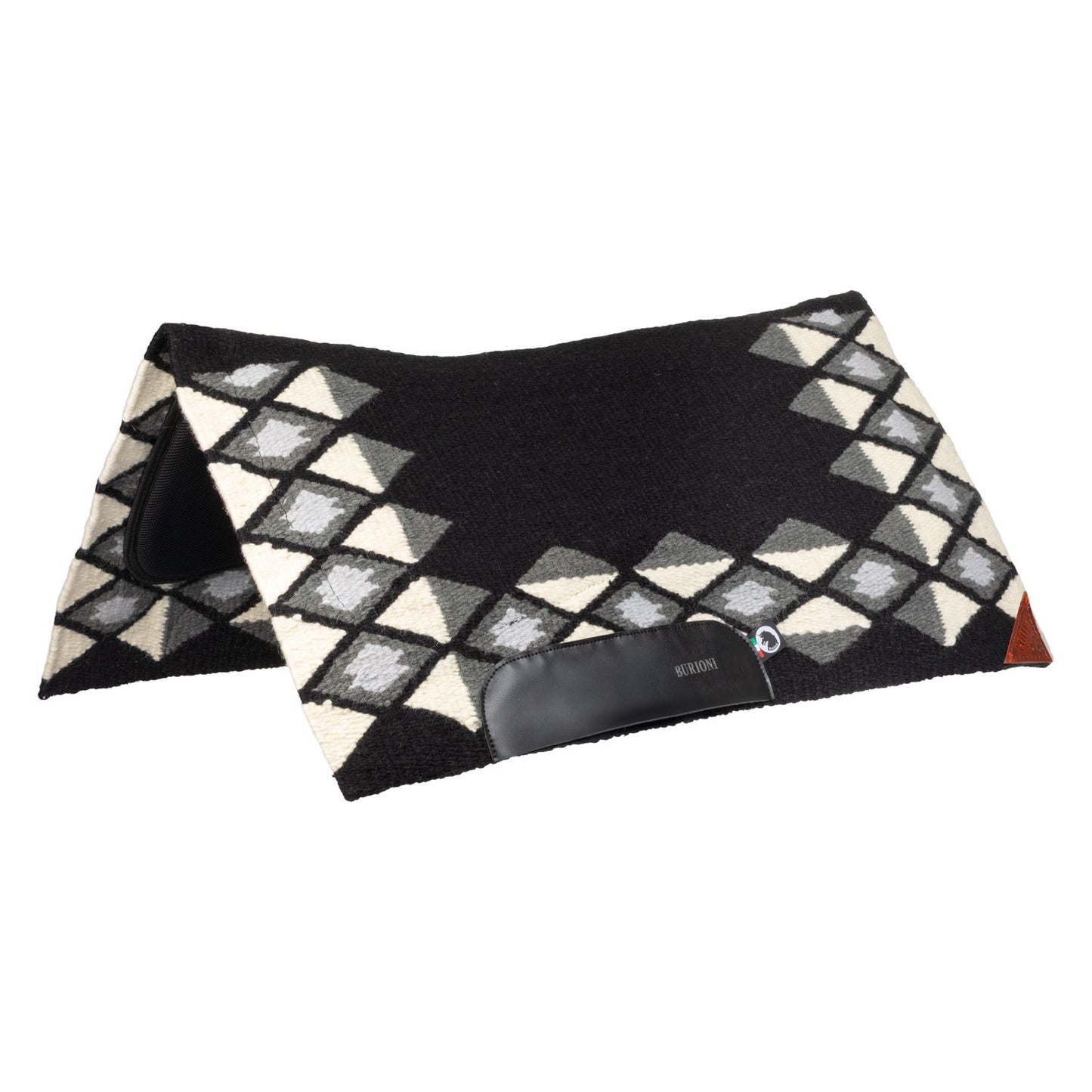 Manta western show de lana con relleno en dry F Burioni - Black/Grey/White