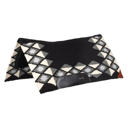 Manta western show de lana con relleno en dry F Burioni - Black/Grey/White