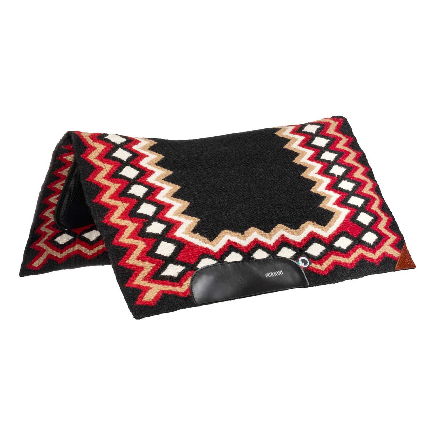 Manta western show de lana con relleno en dry F Burioni - Black/Red/Sand