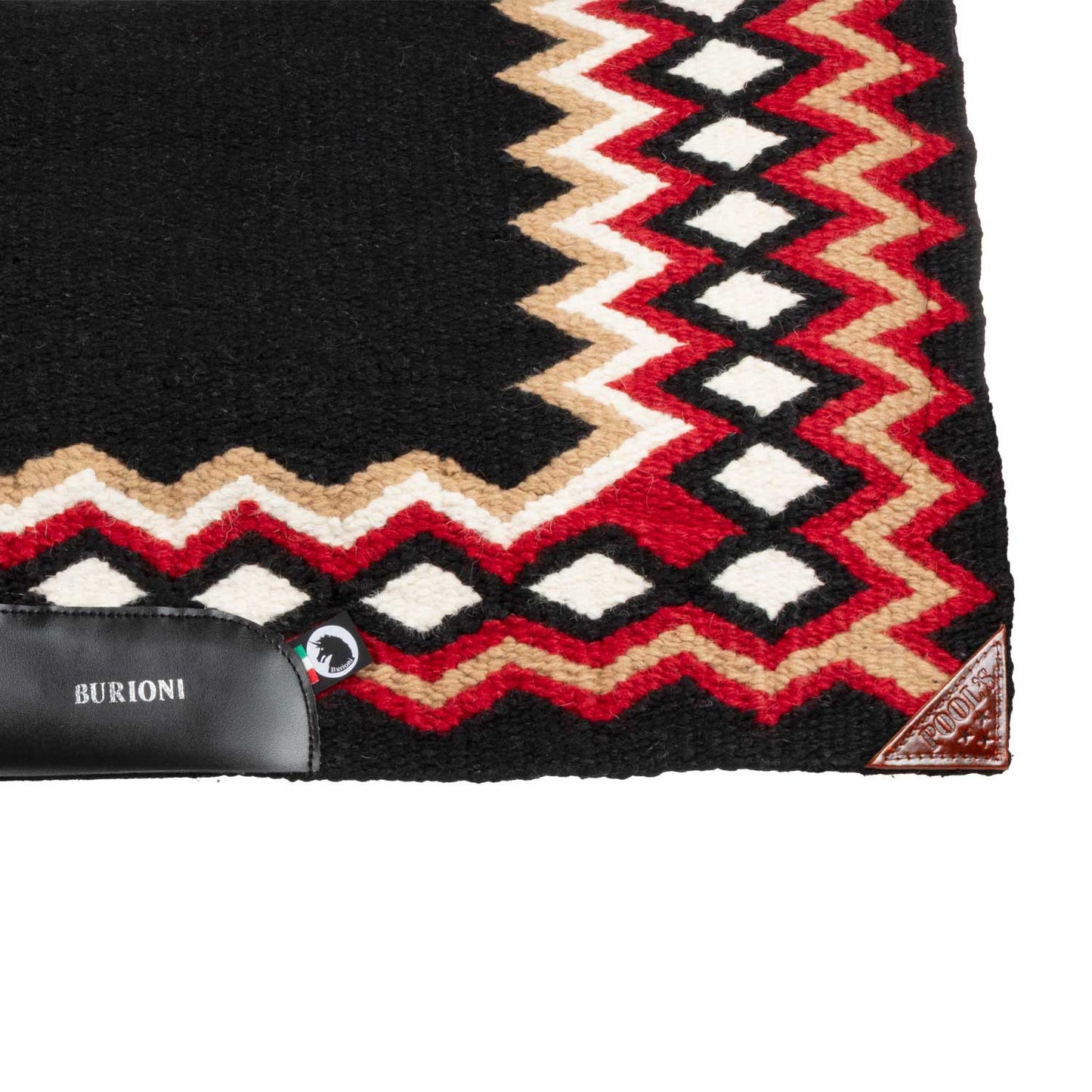 Manta western show de lana con relleno en dry F Burioni - Black/Red/Sand