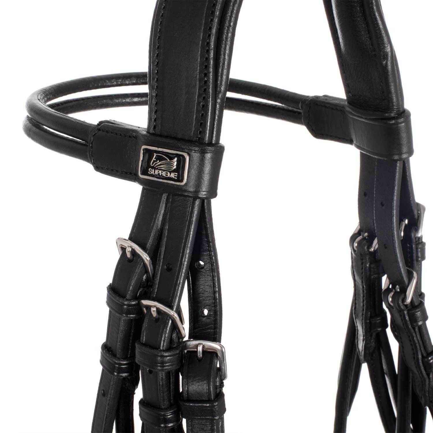 Cabezada doble de doma con frontalera redonda Supreme - Negro