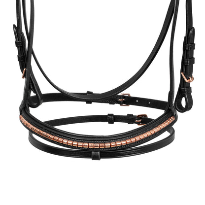 Cabezada inglesa con decoración de filete oro rosa Supreme - Negro