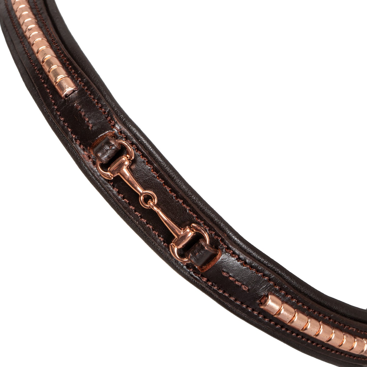 Cabezada inglesa con decoración de filete oro rosa Supreme - Marrón