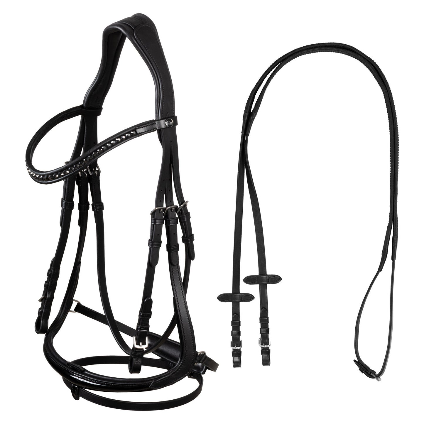 Cabezada de doma modelo Hemelite con riendas de goma Supreme - Negro