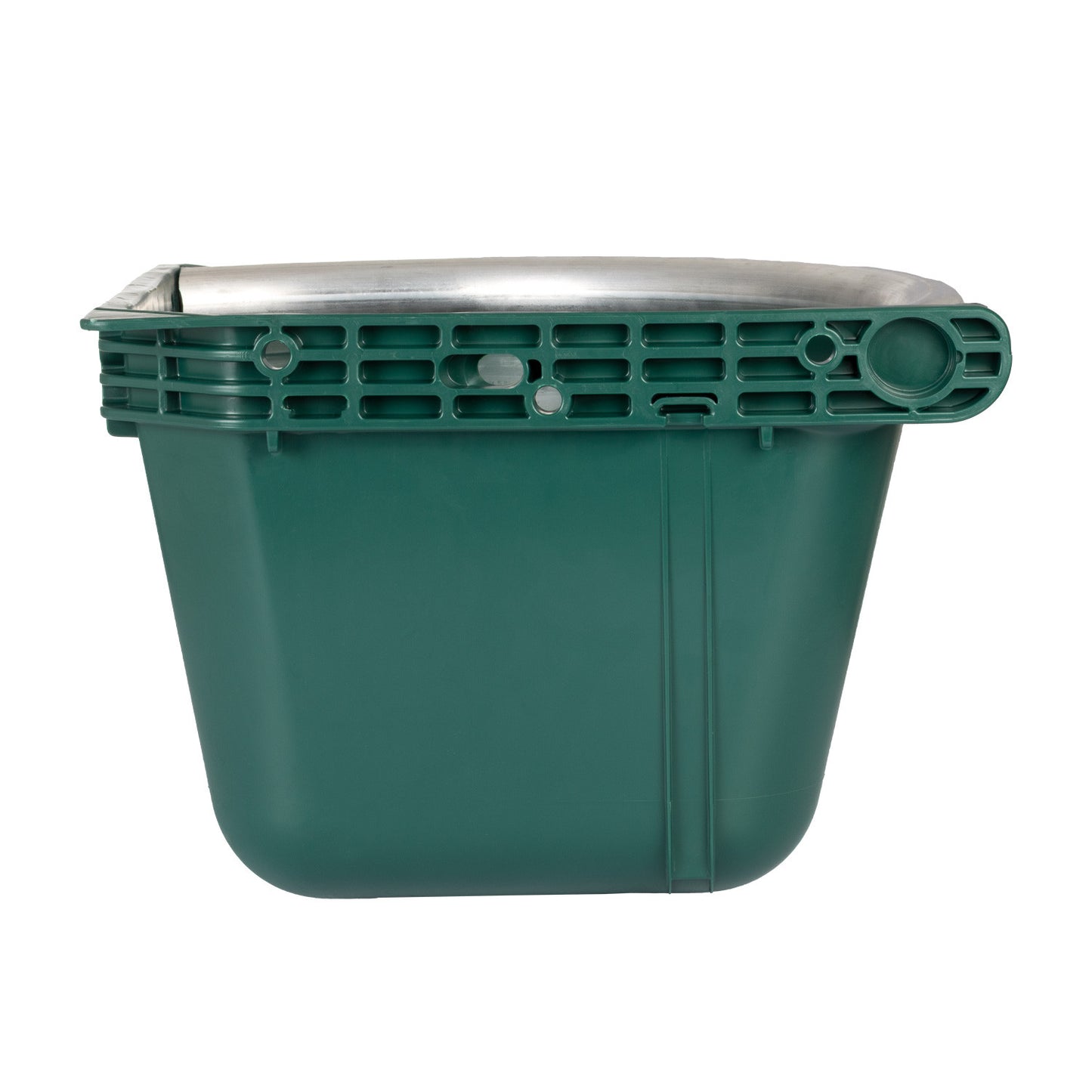 Comedero esquinero con borde de metal y dos soportes para pared. Capacidad 16 litros AmaHorse